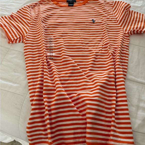 Ralph Lauren, short sleeve T-shirt, orange and white stripe size 14/16 boys nwt - Picture 2 of 8